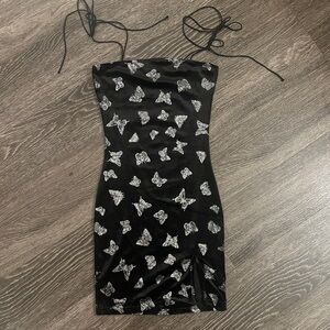 Mini Black Butterfly Print Dress